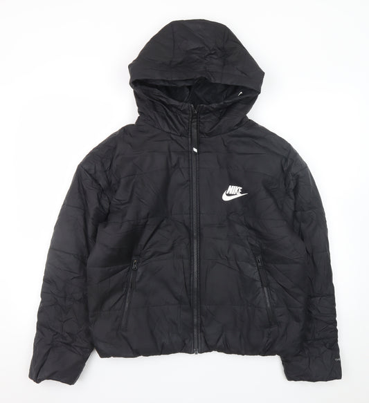 Nike Womens Black Therma-Fit Hooded Puffer Jacket Size S