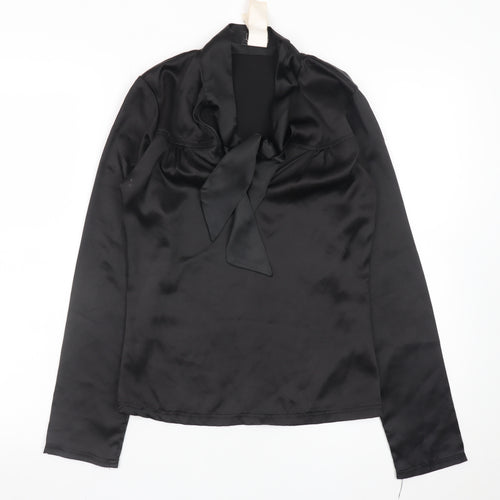Morgan Women’s Black Satin Bow Neck Long Sleeve Blouse Size 8