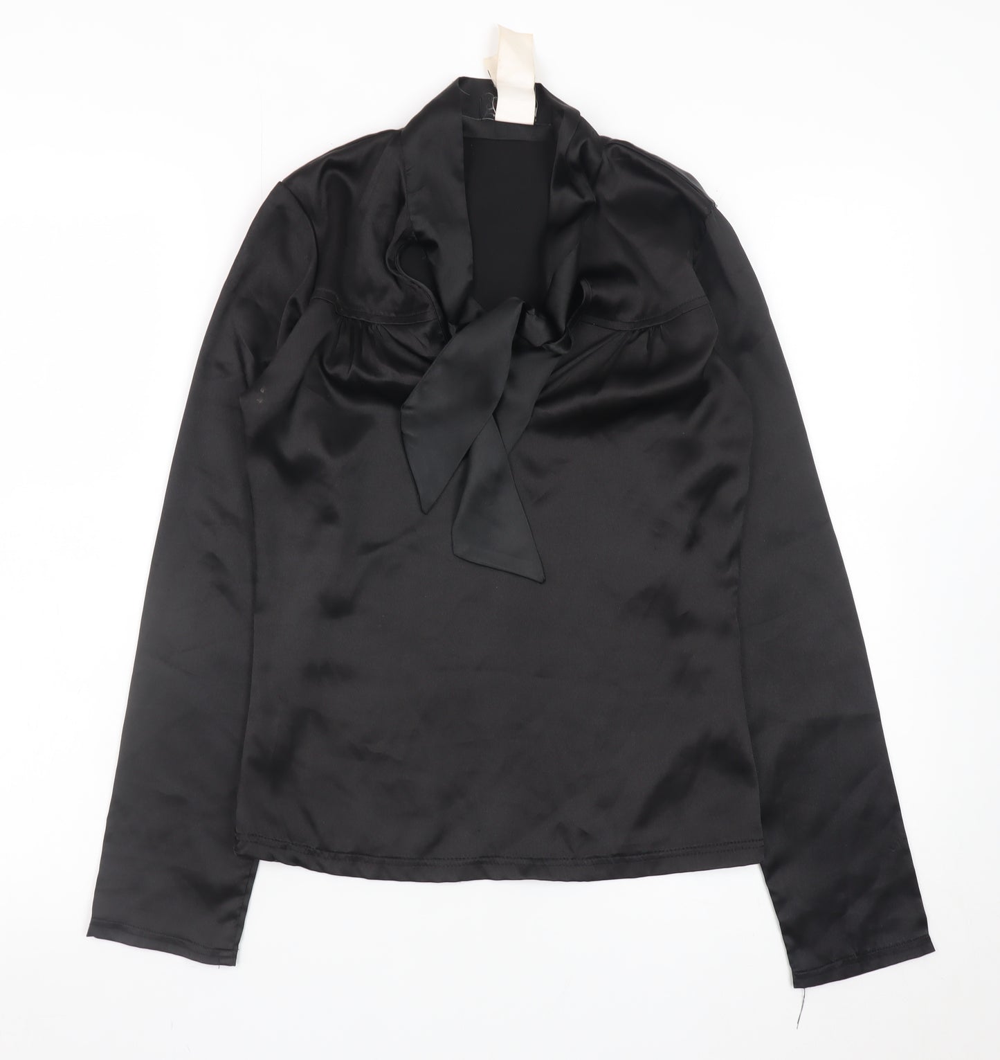 Morgan Women’s Black Satin Bow Neck Long Sleeve Blouse Size 8