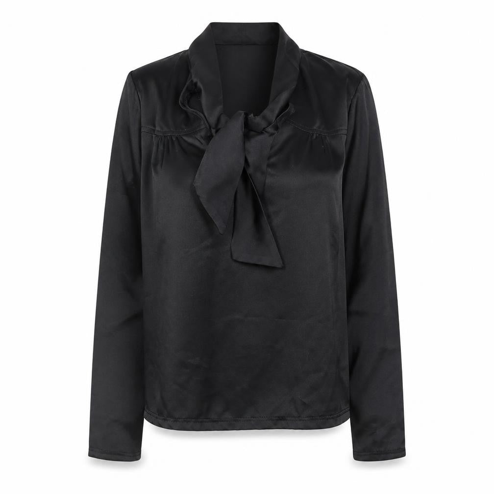 Morgan Women’s Black Satin Bow Neck Long Sleeve Blouse Size 8