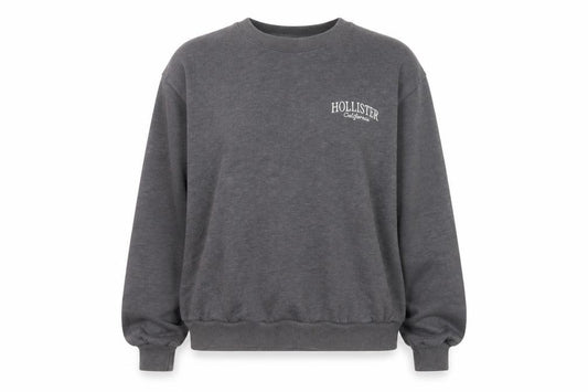 Front view of Hollister Women’s Grey Crew Neck Pullover Sweatshirt, size M