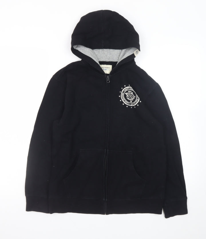 Old Navy Boys Black Full Zip Hoodie Size 10-12 Years Fleece Jacket