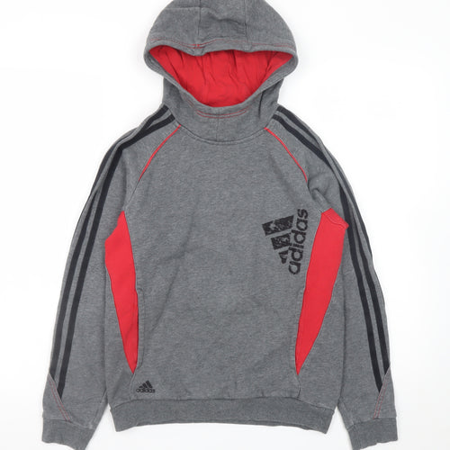 Adidas Boys Grey & Red Hooded Pullover Sweatshirt Size 11-12 Years