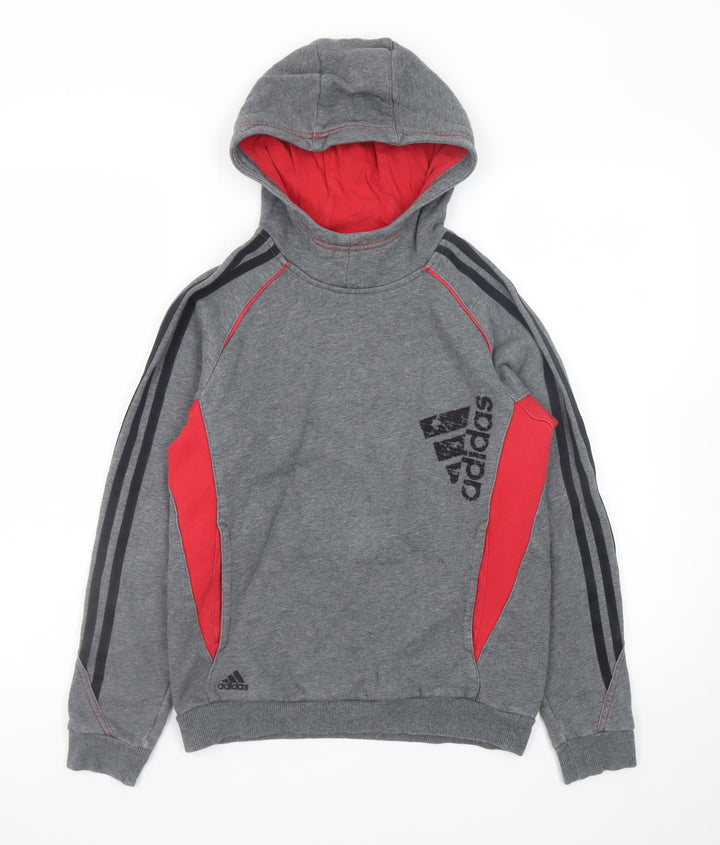 Adidas Boys Grey & Red Hooded Pullover Sweatshirt Size 11-12 Years