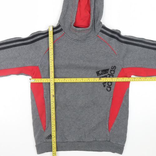 Adidas Boys Grey & Red Hooded Pullover Sweatshirt Size 11-12 Years