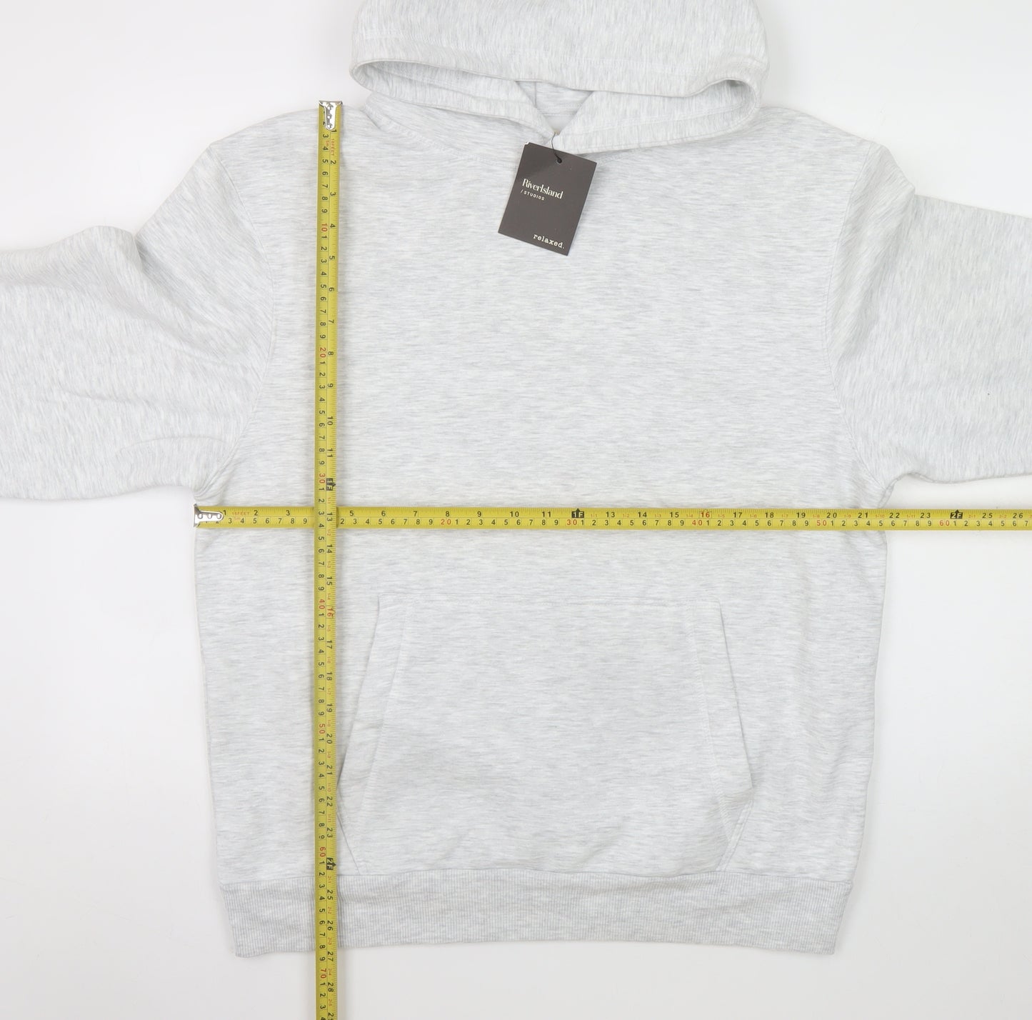 River Island Men's Grey Hoodie Medium Pullover Fleece Classic Style