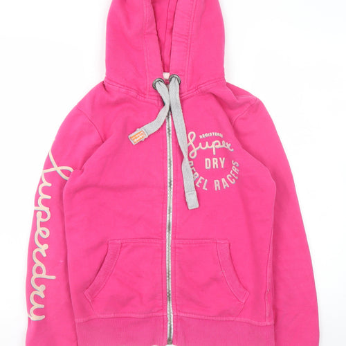 Superdry Girls Pink Full Zip Hoodie S Fleece Logo Hooded Sweatshirt