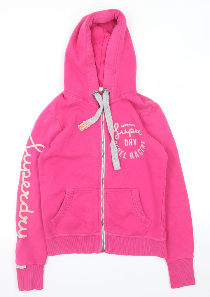 Superdry Girls Pink Full Zip Hoodie S Fleece Logo Hooded Sweatshirt