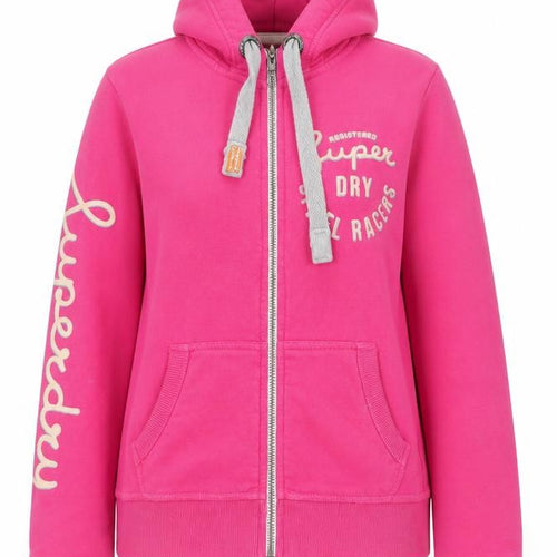 Superdry Girls Pink Full Zip Hoodie S Fleece Logo Hooded Sweatshirt