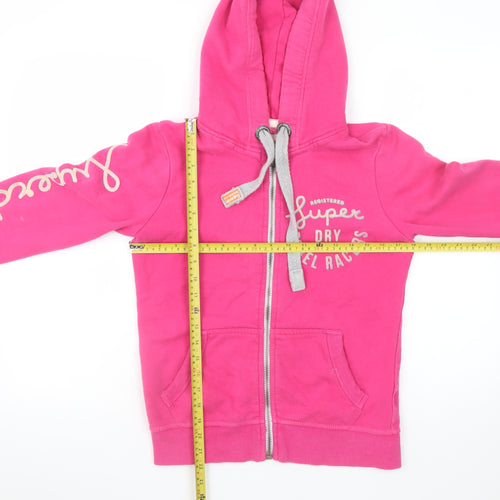 Superdry Girls Pink Full Zip Hoodie S Fleece Logo Hooded Sweatshirt