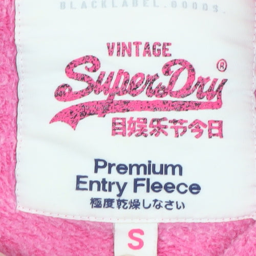 Superdry Girls Pink Full Zip Hoodie S Fleece Logo Hooded Sweatshirt