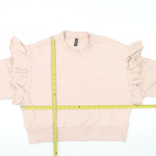H&M Women Beige Ruffle Long Sleeve Pullover Sweatshirt XL