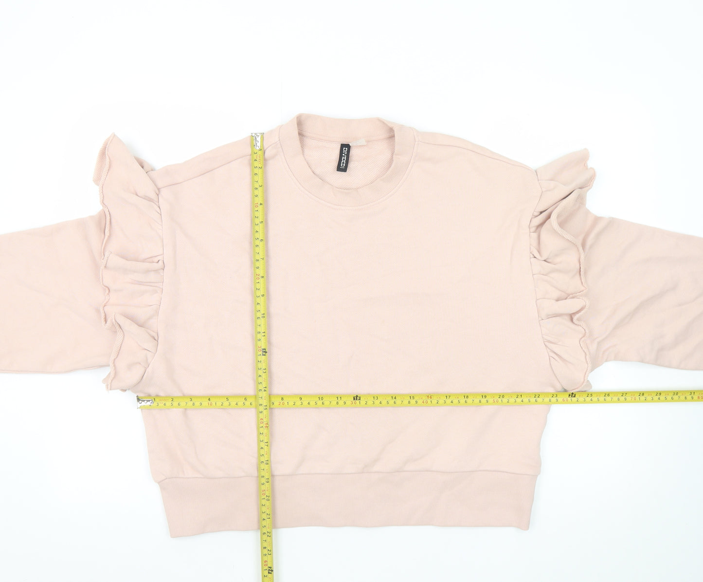 H&M Women Beige Ruffle Long Sleeve Pullover Sweatshirt XL
