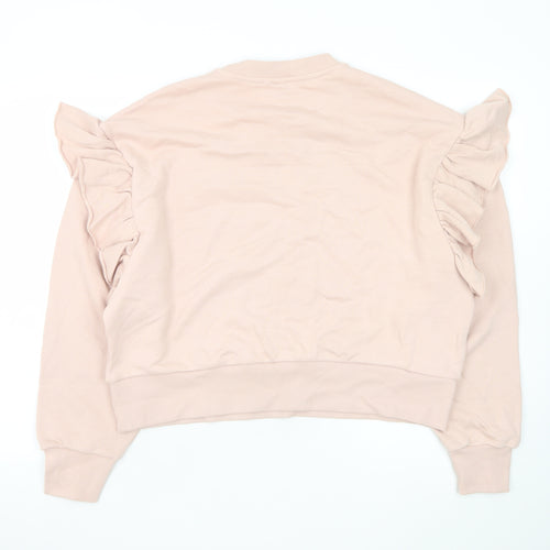H&M Women Beige Ruffle Long Sleeve Pullover Sweatshirt XL