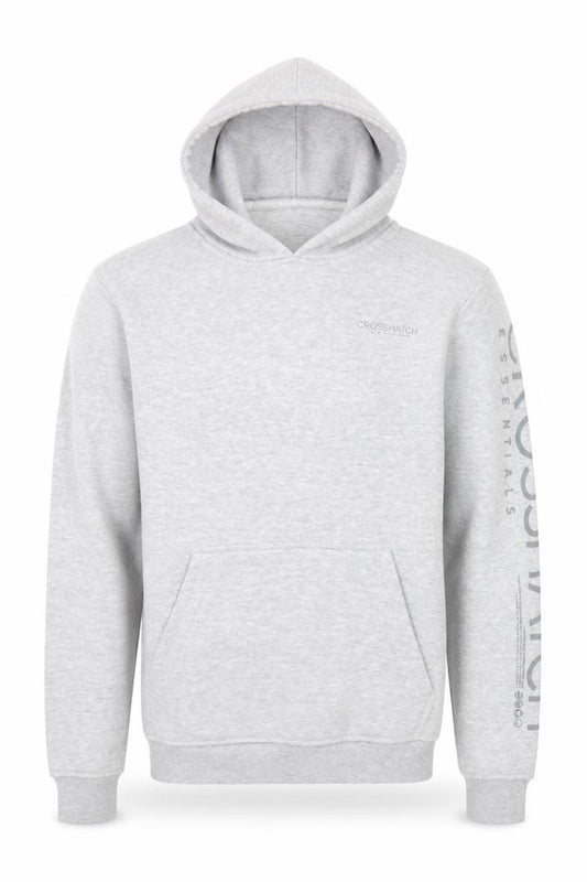 Front view of Crosshatch Men's Grey Pullover Hoodie, size S, Regular Fit
