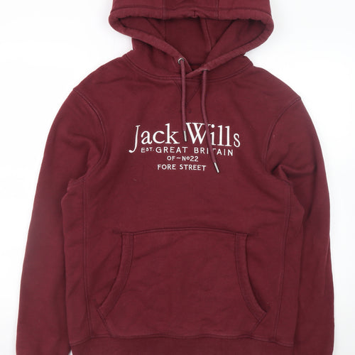 Jack Wills Men Burgundy Pullover Hoodie M Cotton Blend Logo Casual
