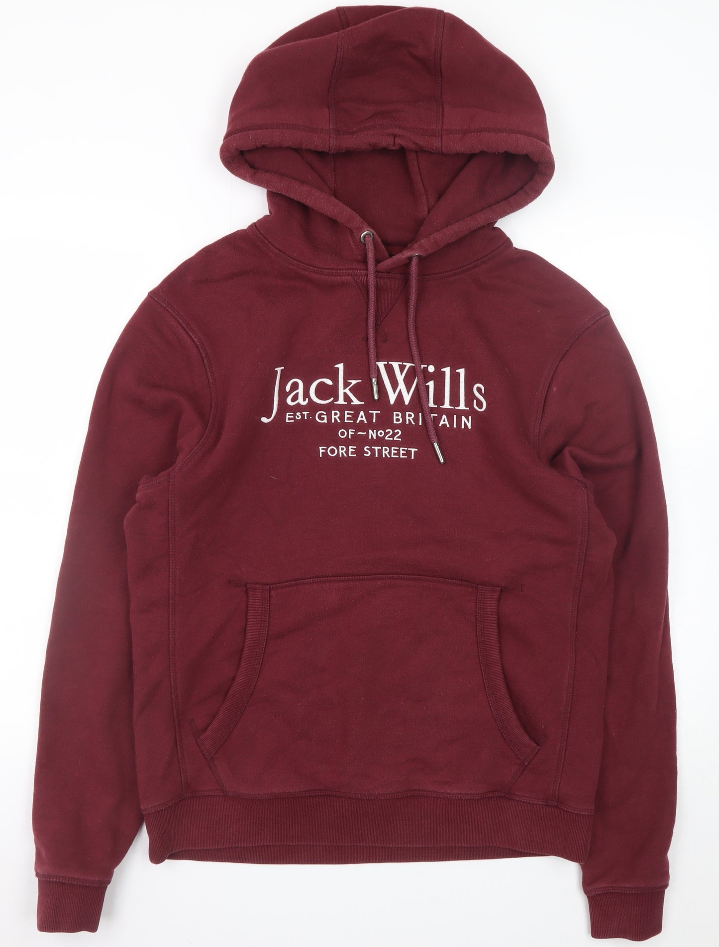 Jack Wills Men Burgundy Pullover Hoodie M Cotton Blend Logo Casual