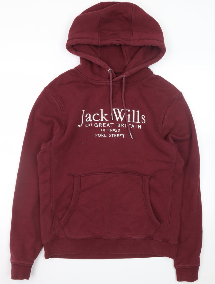 Jack Wills Men Burgundy Pullover Hoodie M Cotton Blend Logo Casual