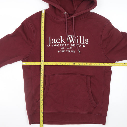 Jack Wills Men Burgundy Pullover Hoodie M Cotton Blend Logo Casual