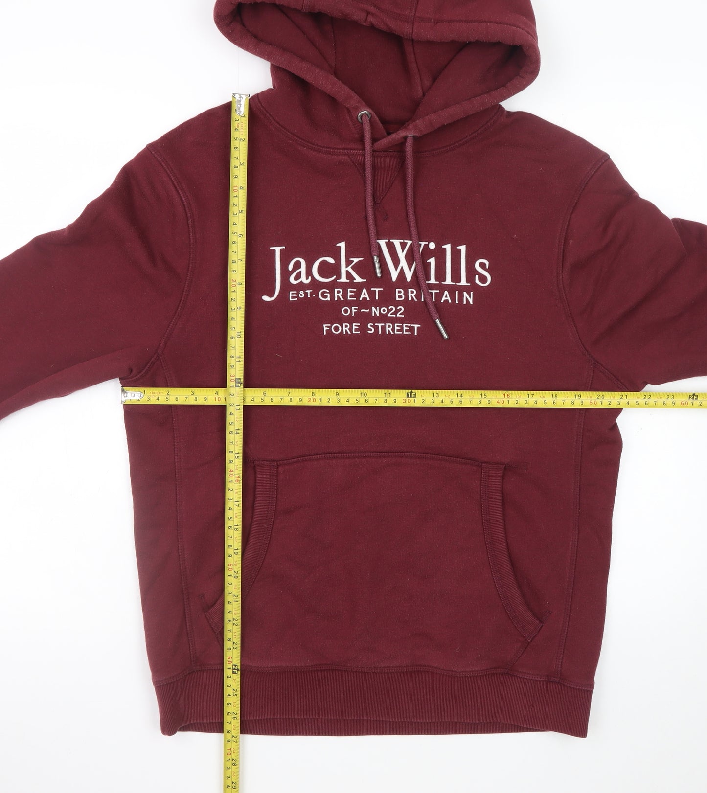 Jack Wills Men Burgundy Pullover Hoodie M Cotton Blend Logo Casual