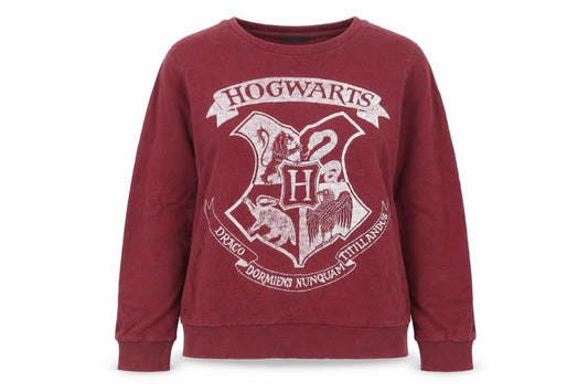 Front view of Harry Potter Women Red Hogwarts Sweatshirt, size 12, Pullover Cotton Blend