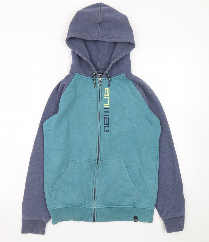 Animal Boys Blue Full Zip Hoodie 11-12 Years Colourblock Logo Design