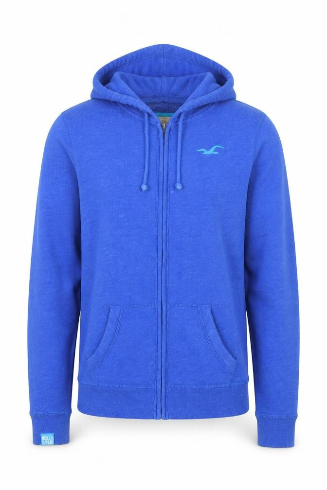 Hollister Men's Blue Full Zip Hoodie Jumper Size M