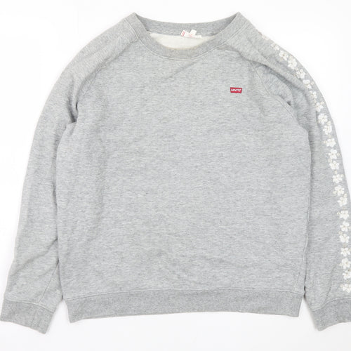 Levi’s Women Grey Floral Sleeve Cotton Pullover Sweatshirt Size S