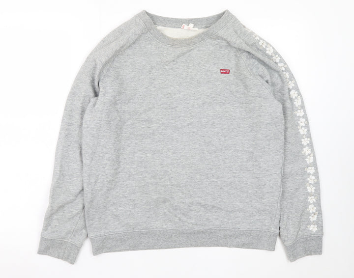 Levi’s Women Grey Floral Sleeve Cotton Pullover Sweatshirt Size S