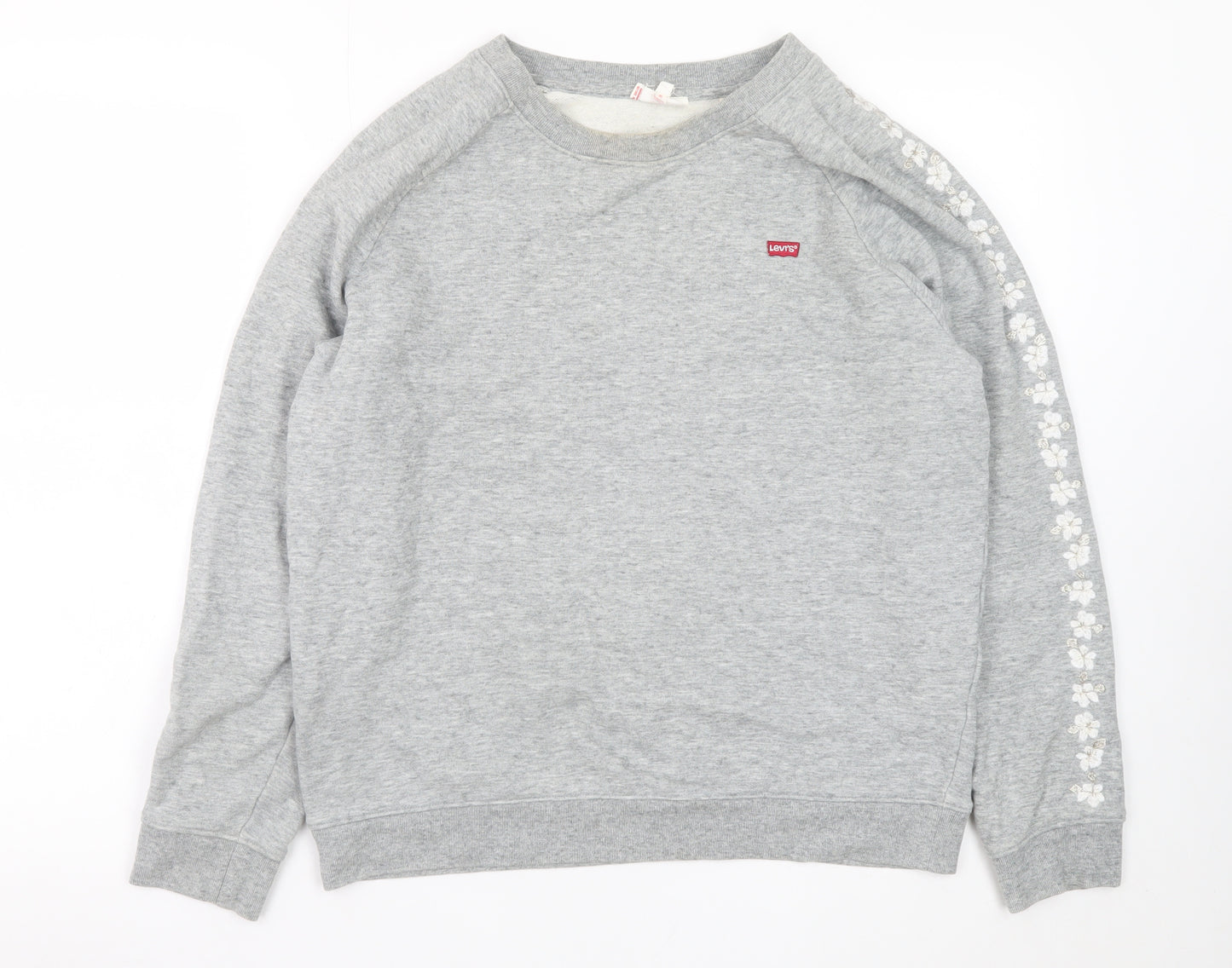 Levi’s Women Grey Floral Sleeve Cotton Pullover Sweatshirt Size S