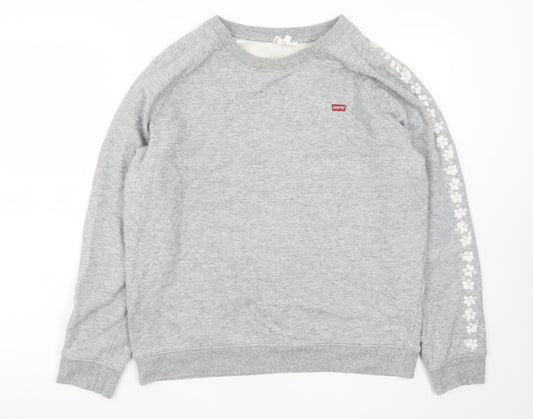 Levi’s Women Grey Floral Sleeve Cotton Pullover Sweatshirt Size S