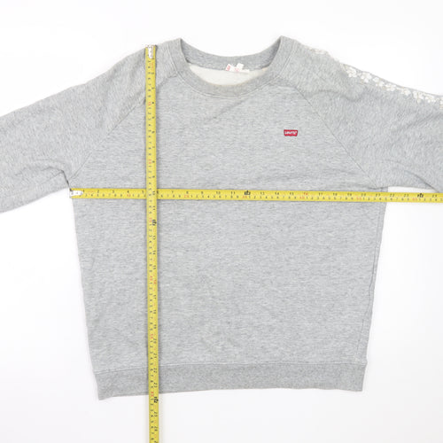 Levi’s Women Grey Floral Sleeve Cotton Pullover Sweatshirt Size S