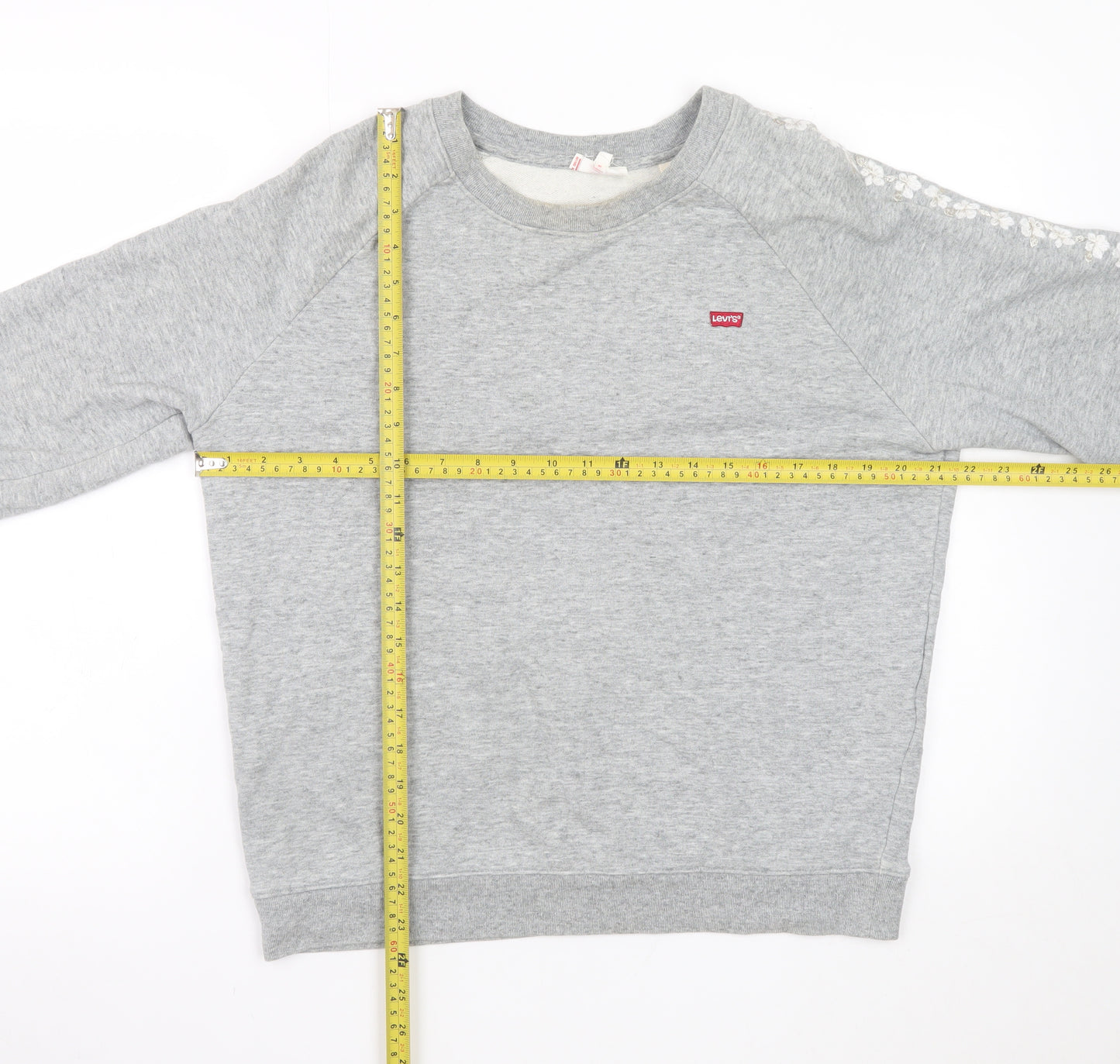 Levi’s Women Grey Floral Sleeve Cotton Pullover Sweatshirt Size S