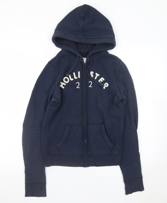 Hollister Women's Navy Full Zip Hoodie Medium Cotton Blend