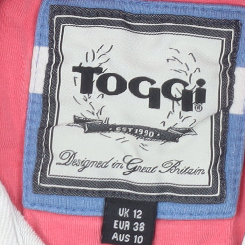 Toggi Women's Blue Striped Henley Sweatshirt UK 12 Cotton Blend Long Sleeve
