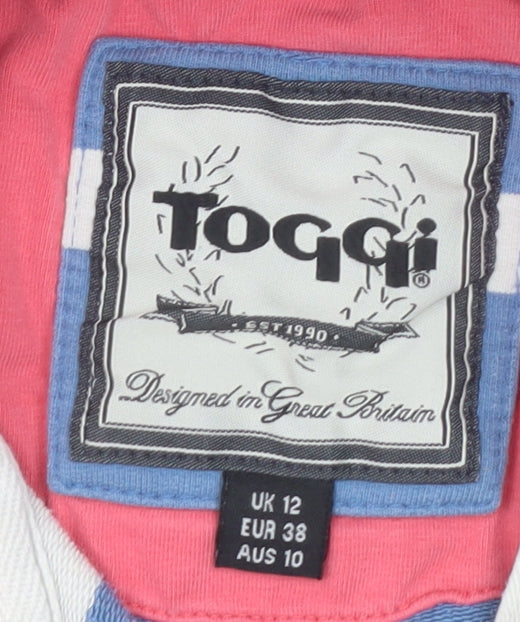 Toggi Women's Blue Striped Henley Sweatshirt UK 12 Cotton Blend Long Sleeve