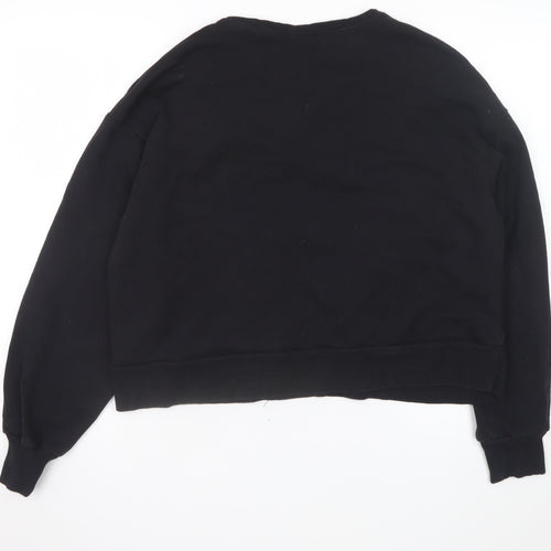 Warehouse Women Black Ruffle Long Sleeve Pullover Sweatshirt Size M