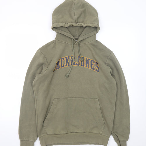 Jack & Jones Men's Green Pullover Hoodie Size M Logo Graphic Sweatshirt