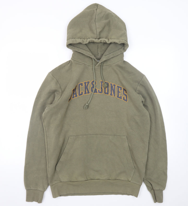 Jack & Jones Men's Green Pullover Hoodie Size M Logo Graphic Sweatshirt