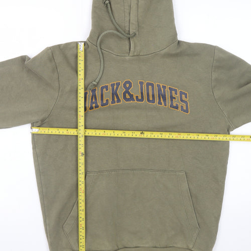 Jack & Jones Men's Green Pullover Hoodie Size M Logo Graphic Sweatshirt