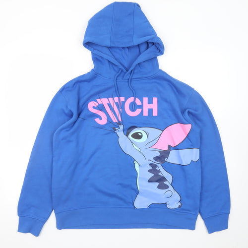 Disney Women Blue Stitch Pullover Hoodie Size M 12/14 Graphic Print