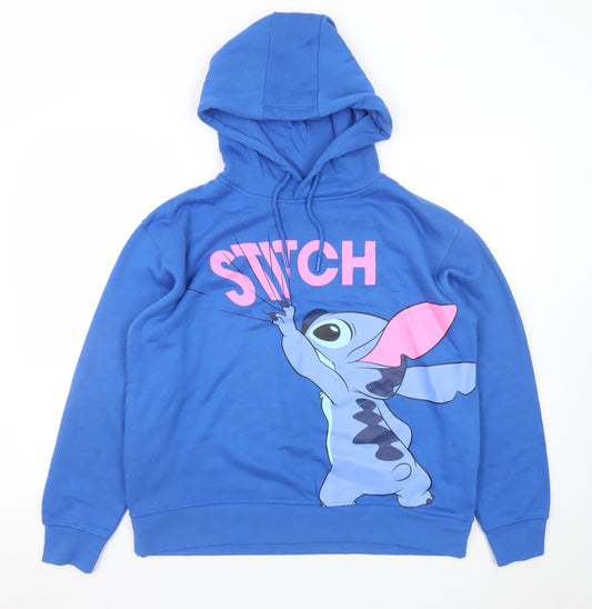 Disney Women Blue Stitch Pullover Hoodie Size M 12/14 Graphic Print
