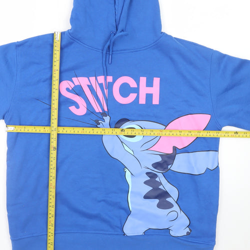 Disney Women Blue Stitch Pullover Hoodie Size M 12/14 Graphic Print