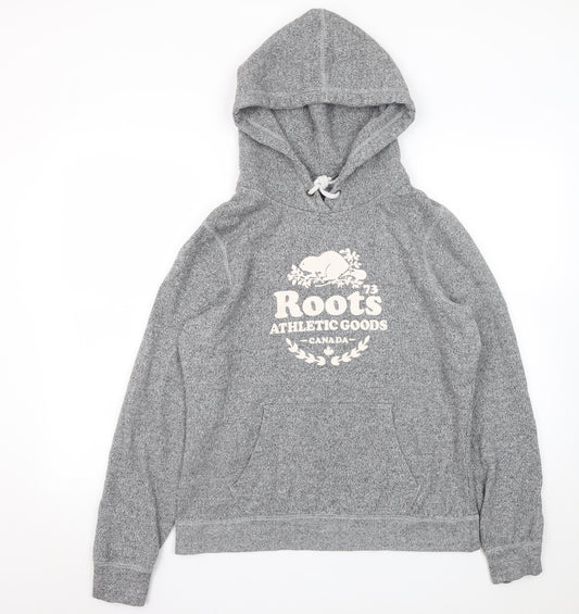 Roots Men's Grey Pullover Hoodie L Graphic Print Cotton Blend
