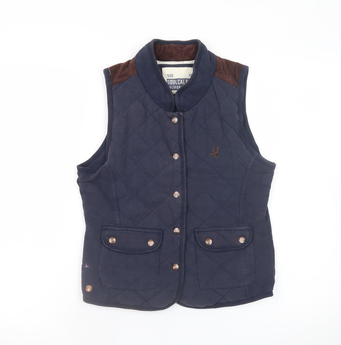 SoulCal Women's Blue Quilted Sleeveless Waistcoat Size 14