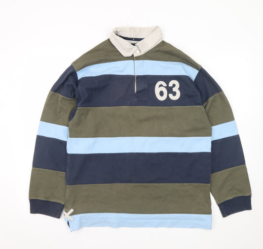 Marks and Spencer Men's Multicoloured Striped Rugby Polo Shirt Small