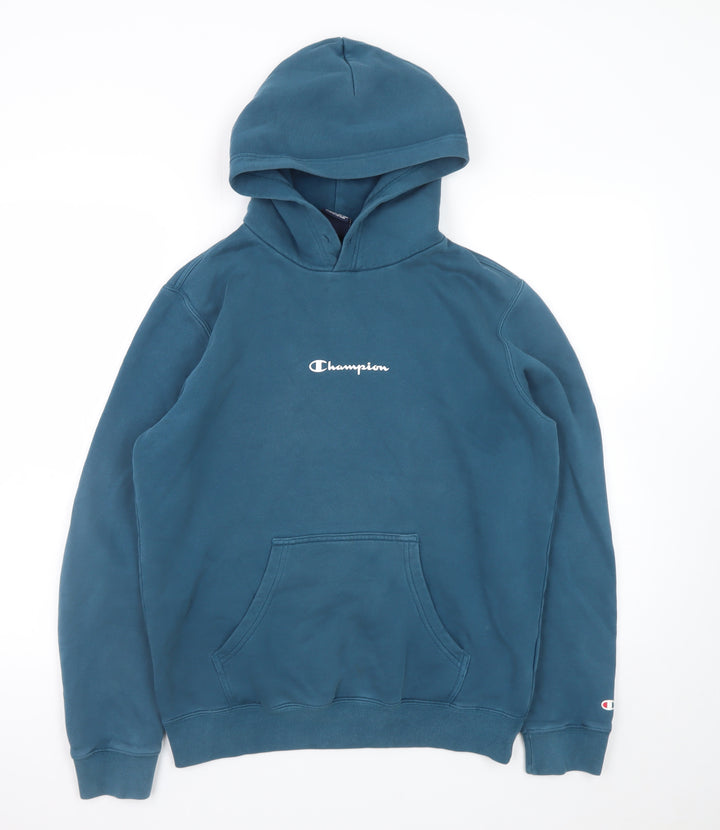 Champion Mens Blue Pullover Hoodie Medium Logo Embroidered Fleece