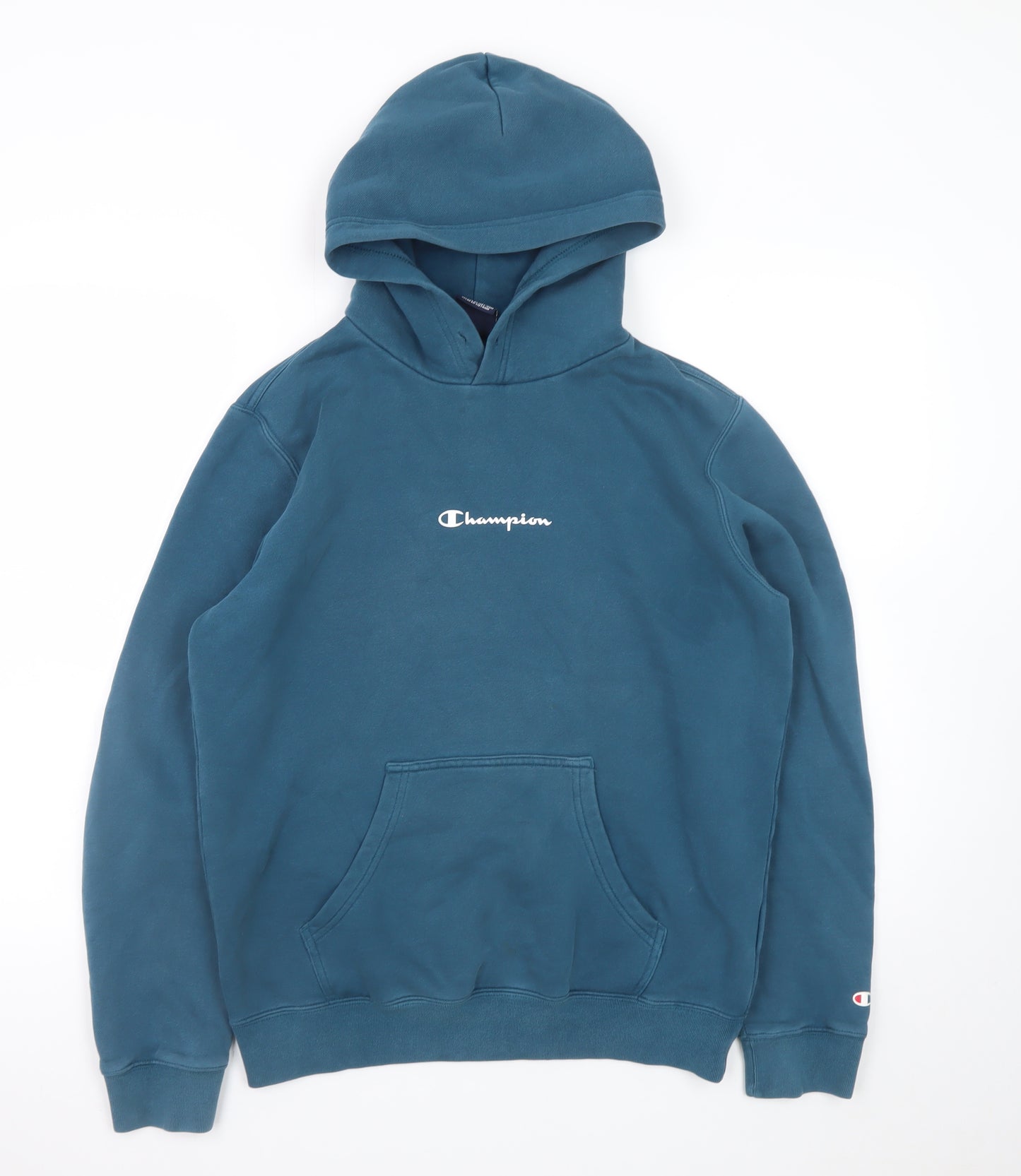 Champion Mens Blue Pullover Hoodie Medium Logo Embroidered Fleece
