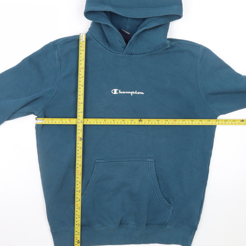 Champion Mens Blue Pullover Hoodie Medium Logo Embroidered Fleece