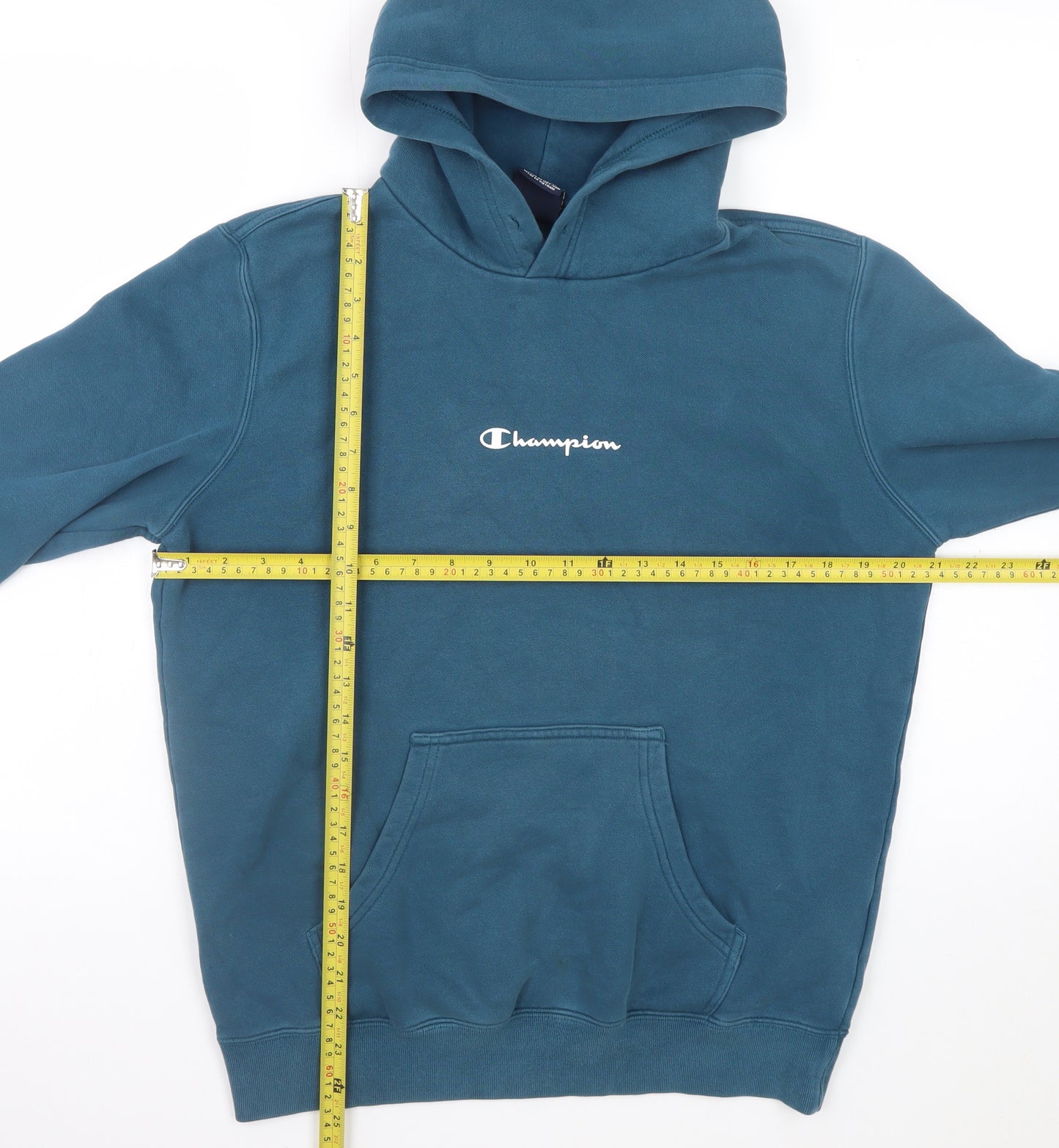 Champion Mens Blue Pullover Hoodie Medium Logo Embroidered Fleece